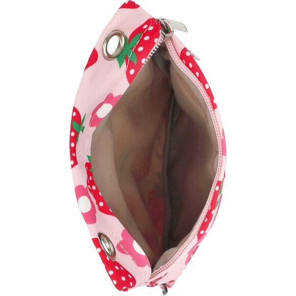 Women's Crossbody Purse Strawberry Print Zipper Pocket Adjustable Strap - Picture 7 of 9